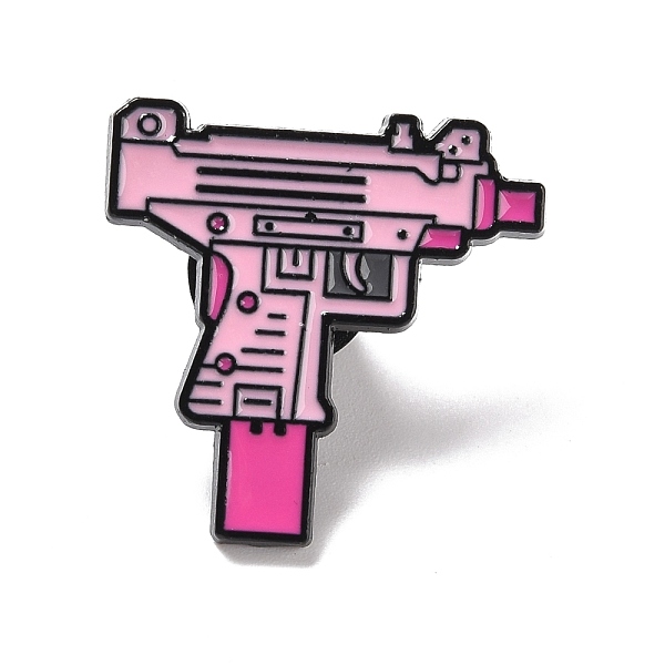 

PandaHall Gun Enamel Pin, Creative Alloy Badge for Backpack Clothing, Electrophoresis Black, Pearl Pink, 25x25x2mm, Pin: 1mm Alloy+Enamel