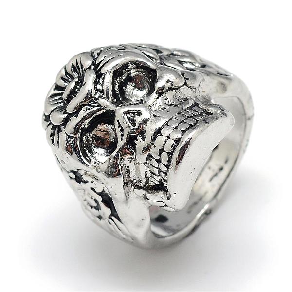 

PandaHall Alloy Finger Rings, Wide Band Rings, Chunky Rings, Sugar Skull, For Mexico Holiday Day of the Dead, Size 9, Antique Silver, 19mm...