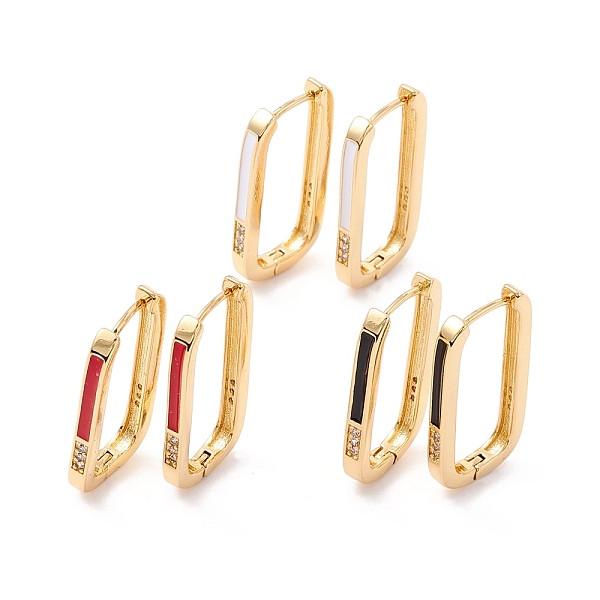 

PandaHall Real 18K Gold Plated Cubic Zirconia Hoop Earrings, Rectangle Enamel Hoop Earrings for Girl Women, Mixed Color, 25x13x3mm, Pin: 1mm..., Multicolor