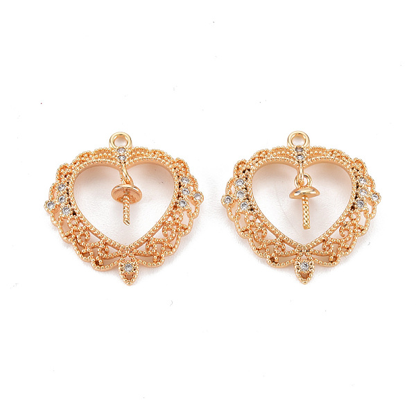 

PandaHall Brass Micro Pave Clear Cubic Zirconia Peg Bails Pendants, for Half Drilled Bead, Nickel Free, Heart, Real 18K Gold Plated...