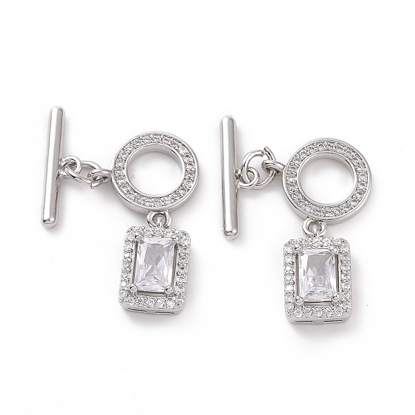 

PandaHall Brass Pave Clear Cubic Zirconia Toggle Clasps, Ring with Rectangle, Platinum, Bar: 15x4x1.5mm, Hole: 1.5mm, Rectangle...