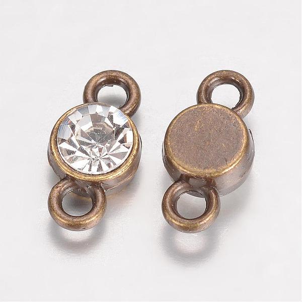 

PandaHall Alloy Grade A Rhinestone Single-Stone Links connectors, Flat Round, Antique Bronze, 15x7x5mm, Hole: 2mm Alloy+Rhinestone Clear