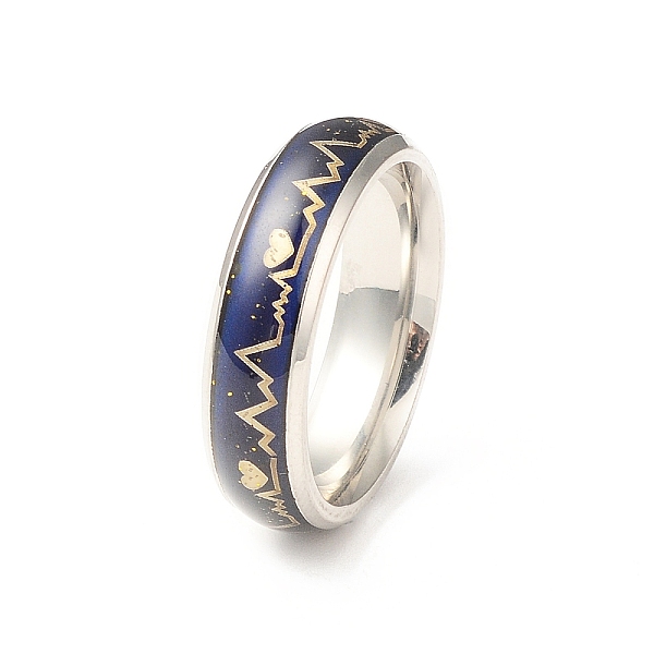 

PandaHall Heart Beat Mood Ring, Temperature Change Color Emotion Feeling 201 Stainless Steel Plain Band Ring for Women, Stainless Steel...