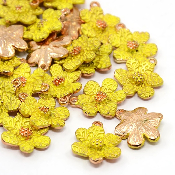 

PandaHall Rose Gold Tone Alloy Enamel Pendants, Flower Charms, Yellow, 16x14x2mm, Hole: 1mm Alloy+Enamel Flower Yellow
