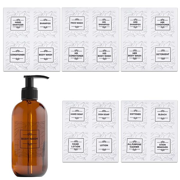 

PandaHall 5 Sheets PVC Adhesive Bathroom Sorting Storage Stickers, Waterproof Soap Labels for Bathroom Can/Bottles, with Black Word, Grass...