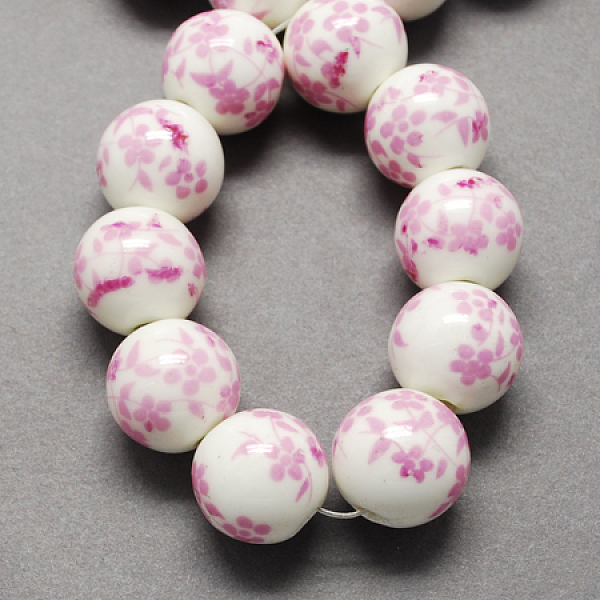 

PandaHall Handmade Printed Porcelain Beads, Round, Pearl Pink, 16mm, Hole: 4mm Porcelain Round Pink