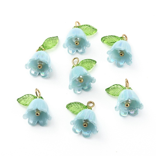 

PandaHall Opaque Resin Pendants, Bell Orchid Flower Charms with Leaf, with Golden Tone Iron Findings, Light Sky Blue, 14x13x10.5mm, Hole...