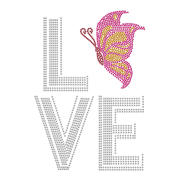 

PandaHall Love and Butterfly Rhinestone Iron on Hotfix, Transfer Decal Bling Rhinestone Sticker Heat Transfer Patch Clothing Repair...