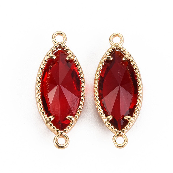 

PandaHall Glass Links Connectors, with Light Gold Tone Brass Findings, Faceted Horse Eye, FireBrick, 21x9x4mm, Hole: 1.2mm Brass+Glass Horse..., Red