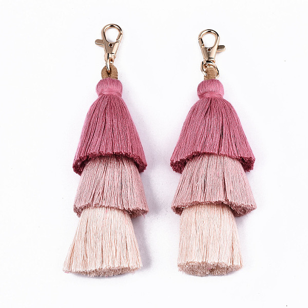 

PandaHall Polycotton(Polyester Cotton) Tassel Big Pendant Decorations, with Light Gold Plated Alloy Swivel Lobster Claw Clasps, Cadmium Free...