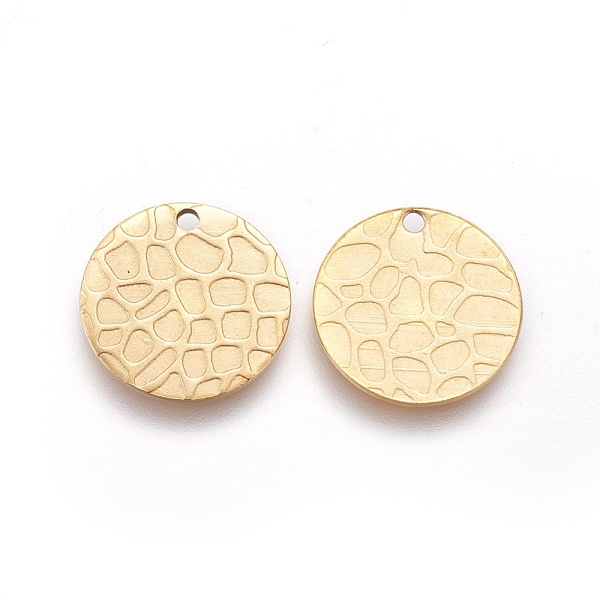 

PandaHall Ion Plating(IP) 304 Stainless Steel Charms, Textured, Flat Round with Bumpy, Golden, 15x1mm, Hole: 1.2mm 304 Stainless Steel Flat...