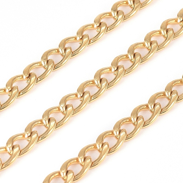 

PandaHall 304 Stainless Steel Cuban Link Chains, Chunky Curb Chains, with Spool, Unwelded, Golden, 7x4.5x2mm, about 32.8 Feet(10m)/roll 304...