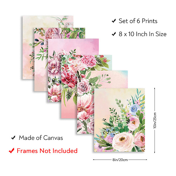 

PandaHall SUPERDANT 6 PCS Flowers Wall Art Prints Pink Rose Canvas Art Foliage Berries Painting Decorative Wall Art Pictures for Living Room..., Multicolor