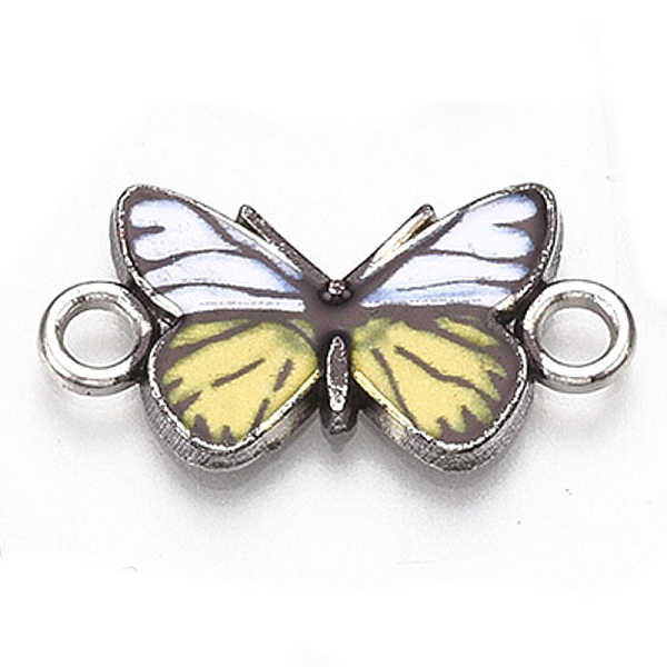 

PandaHall Printed Alloy Connector Charms, with Enamel, Butterfly Link, Cadmium Free & Lead Free, Platinum, Champagne Yellow, 12x23x2mm, Hole...