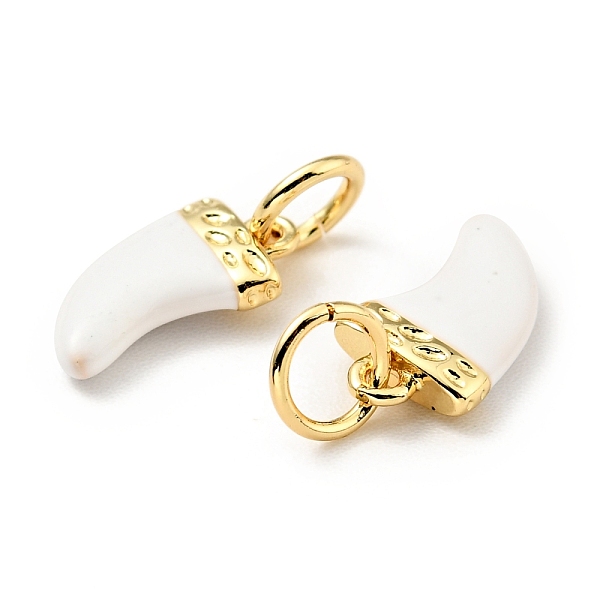 

PandaHall Brass Enamel Charms, with Jump Rings, Cadmium Free & Lead Free, Real 18K Gold Plated, Scabbard/Tusk Shape, White, 14.5mm, Hole...