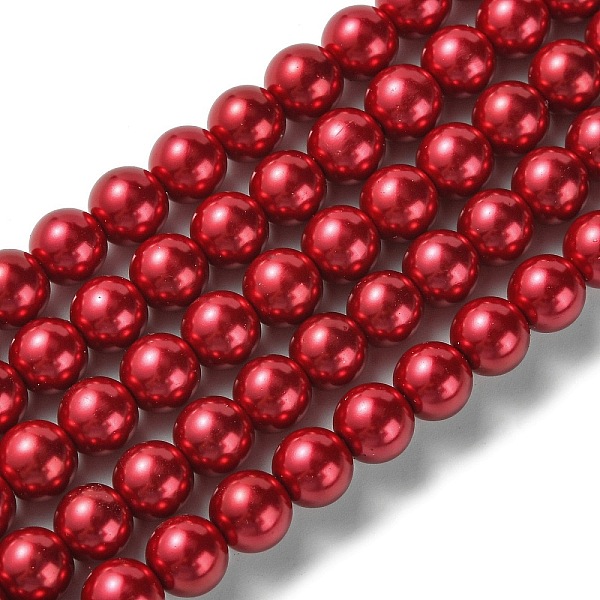 

PandaHall Eco-Friendly Glass Pearl Beads Strands, Grade A, Round, Dyed, Cotton Cord Threaded, Crimson, 8mm, Hole: 1.2~1.5mm, about..., Pink