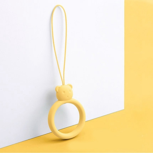 PandaHall Ring with Bear Shapes Silicone Mobile Phone Finger Rings, Finger Ring Short Hanging Lanyards, Gold, 9.5~10cm, Ring: 40x30x9mm...