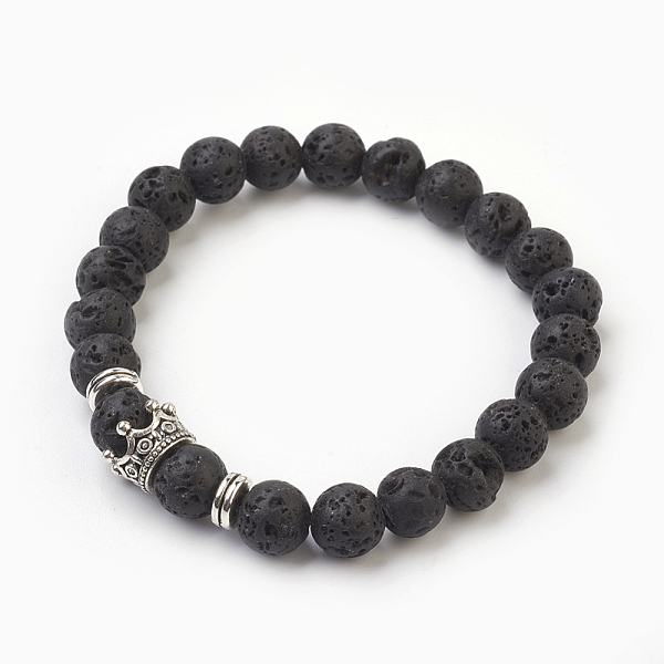 

PandaHall Natural Lava Rock Beads Stretch Bracelets, with Alloy Findings, Crown, Burlap Packing, Antique Silver, 2-1/8 inch(5.3cm), Bag...