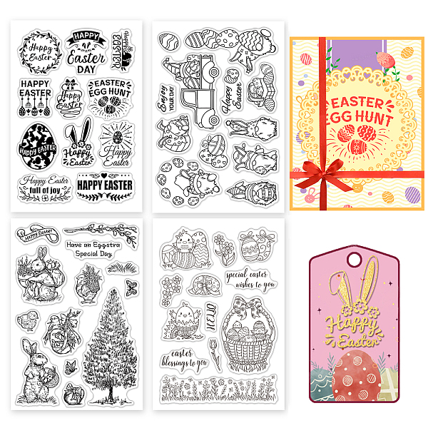 

PandaHall Globleland 4 Sheets 4 Styles PVC Plastic Stamps, for DIY Scrapbooking, Photo Album Decorative, Cards Making, Stamp Sheets, Film...