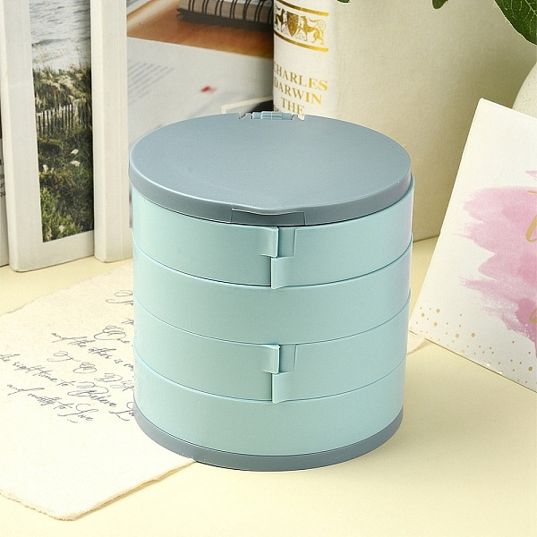 

PandaHall Rotatable 4-Layer Plastic Jewelry Storage Box, with Mirror, for Ring, Earring and Necklace, Cylinder, Medium Turquoise...