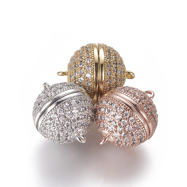 

PandaHall Brass Micro Pave Cubic Zirconia Magnetic Clasps with Loops, Round, Clear, Mixed Color, 18x14.5mm, Hole: 1.4mm Brass+Cubic Zirconia...