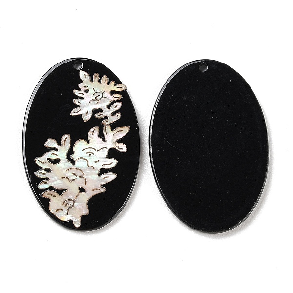 

PandaHall Opaque Flower Pattern Acrylic Pendants, with Shell, Black, Oval, 40x26.5x2.4mm, Hole: 1.8mm Acrylic Oval Black