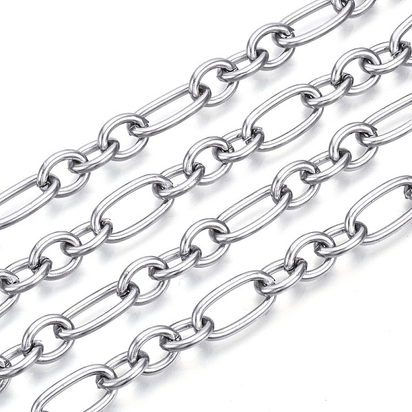 

PandaHall 304 Stainless Steel Figaro Chains Chains, Unwelded, with Spool, Oval Link Chains, Stainless Steel Color, 14x7x2mm and 9x7x2mm...