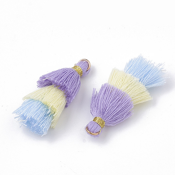

PandaHall Polycotton(Polyester Cotton) Tassel Pendant Decorations, with Golden Iron Jump Rings and Metallic Cord, Medium Purple...