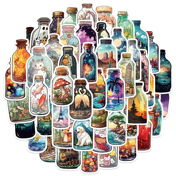 

PandaHall 50Pcs Wishing Bottle PVC Self-Adhesive Stickers, Waterproof Decals, for DIY Albums Diary, Laptop Decoration Cartoon Scrapbooking...