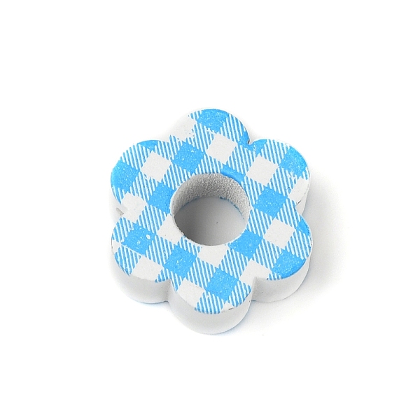 

PandaHall Natural Wood Beads, Printed with Tartan Pattern, Flower, Deep Sky Blue, 25x23x10mm, Hole: 3.2mm and 8.5mm Wood Flower
