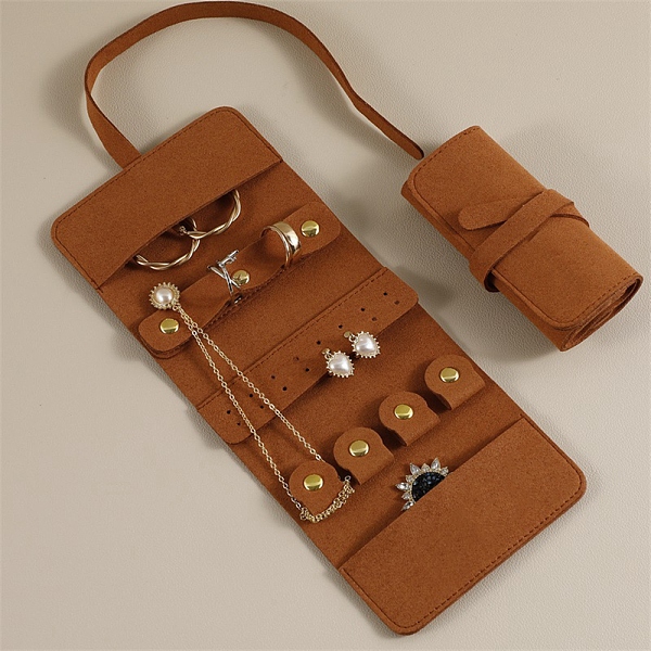 

PandaHall Microfiber Jewelry Storage Bags, Portable Travel Jewelry Roll for Earrings, Bracelets, Necklaces Packaging, Rectangle, Peru, 48cm..., Brown