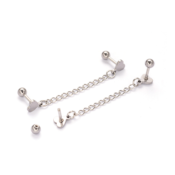 

PandaHall 304 Stainless Steel heart Barbell Cartilage Earrings, Screw Back Earrings, Hypoallergenic Earrings, Stainless Steel Color...