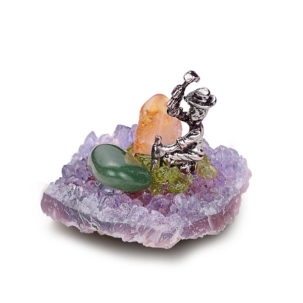 

PandaHall Natural Amethyst Cluster Ornaments, Alloy Miner Holder for Home Office Home Feng Shui Decoration, 40~60mm Amethyst Nuggets