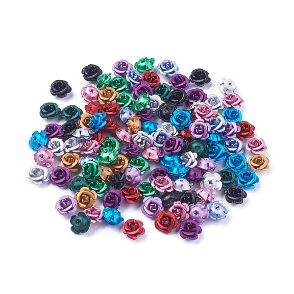 

PandaHall Aluminum Beads, Frosted, Long-Lasting Plated, 5-Petal Flower, Mixed Color, 6~6.5x4mm, Hole: 0.8mm Aluminum Flower Multicolor