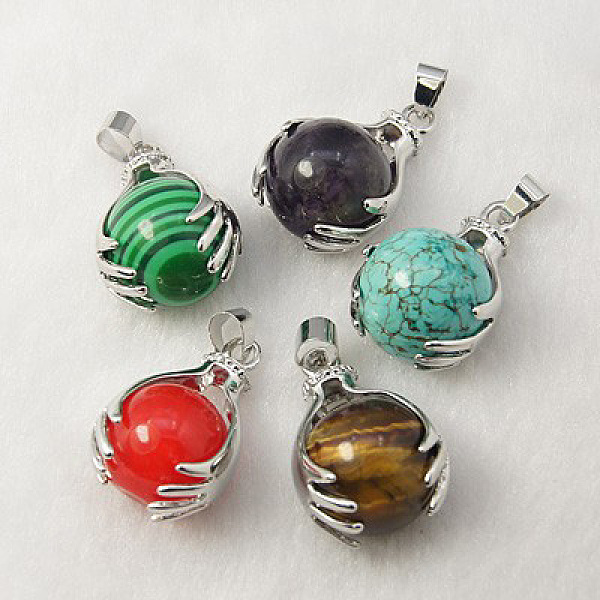 

PandaHall Natural & Synthetic Gemstone Pendants, with Brass Findings, Round, Platinum, 27x18mm, Hole: 4x6mm Mixed Stone Round Multicolor