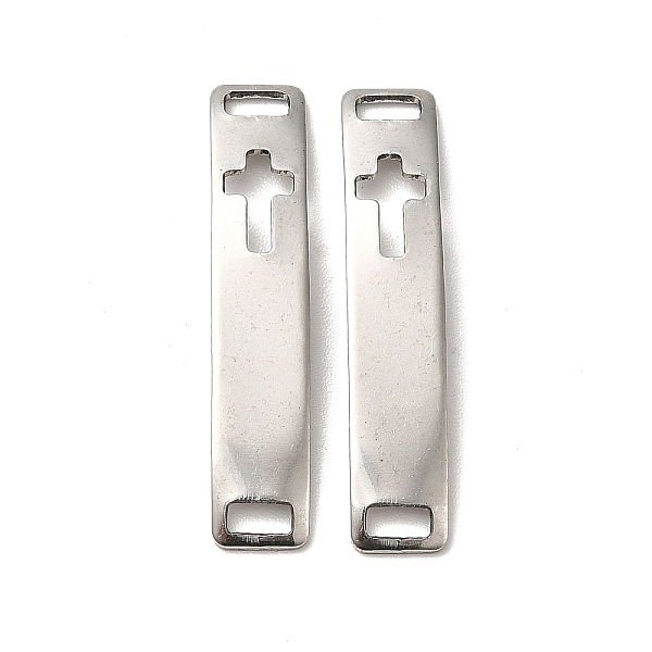 

PandaHall 201 Stainless Steel Connector Charms, Curved Rectangle Links with Hollow Pattern, Stainless Steel Color, Cross, 30x6x0.8mm, Hole...