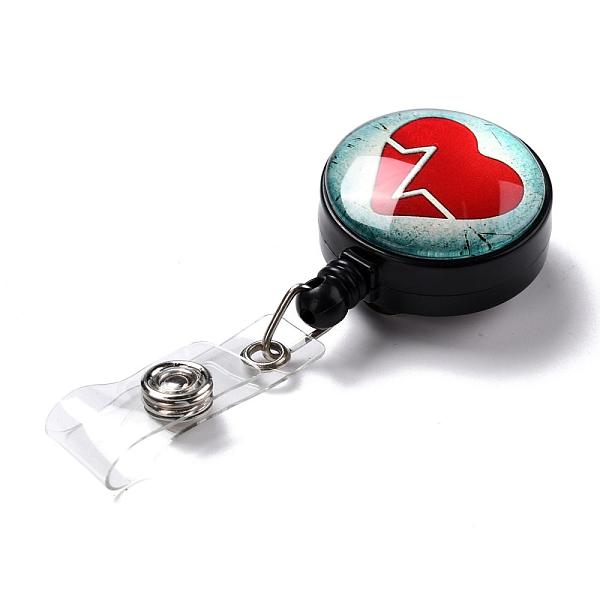 

PandaHall Electrocardiogram Pattern Glass Retractable Badge Reel, Nurse Badge Clip, ID Name Badge Holder, with Iron Alligator Clips, Red...