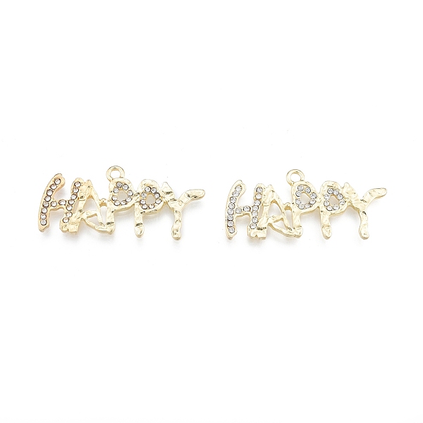 

PandaHall Alloy Rhinestone Pendants, Word Happy, Light Gold, 19.5x41.5x1.5mm, Hole: 2mm Acrylic+Rhinestone Word Clear