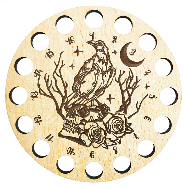 

PandaHall 16-Position Wood Embroidery Thread Storage Trays, Laser Cut Thread Spool Organizer Holder, Raven, 100x3mm, Hole: 10mm Wood Raven