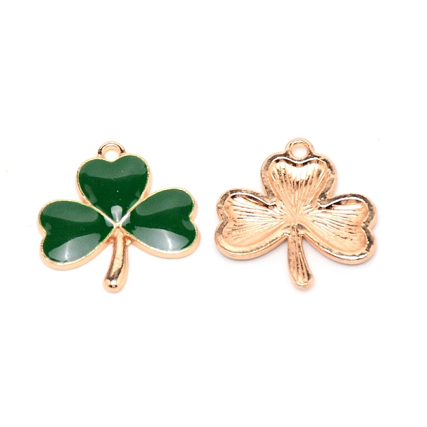 

PandaHall Alloy Enamel Pendants, Clover, Dark Green, Light Gold, 23x22x2mm, Hole: 1.8mm Alloy+Enamel Clover