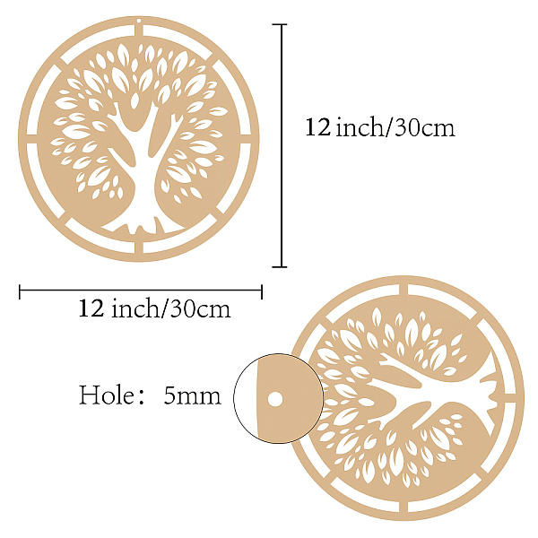 

PandaHall Laser Cut Wooden Wall Sculpture, Torus Wall Art, Home Decor Meditation Symbol, Flat Round, BurlyWood, Tree of Life Pattern..., Orange