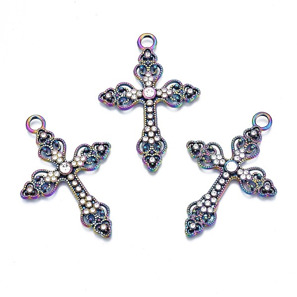 

PandaHall Rack Plating Rainbow Color Alloy Pendants, with Crystal Rhinestone, Cadmium Free & Nickel Free & Lead Free, Cross, 50x34x4mm, Hole..., Clear