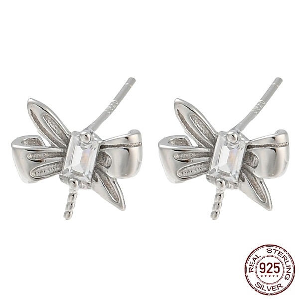 

PandaHall Rhodium Plated Butterfly 925 Sterling Silver with Clear Cubic Zirconia Stud Earring Findings, for Half Drilled Beads, with S925...