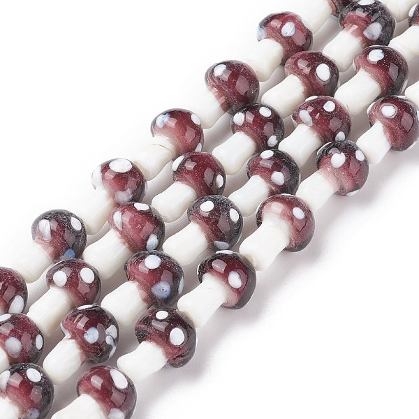

PandaHall Mushroom Handmade Lampwork Beads Strands, Rosy Brown, 16x12mm, Hole: 2mm, about 20pcs/strand, 13.7 inch Lampwork Mushroom
