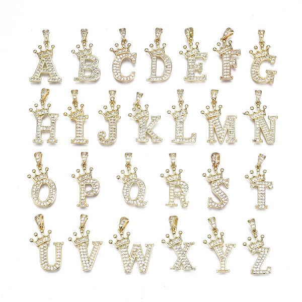 

PandaHall Brass Micro Pave Clear Cubic Zirconia Pendants, Real 18K Gold Plated, Cadmium Free & Nickel Free & Lead Free, Alphabet, Letter A~Z...