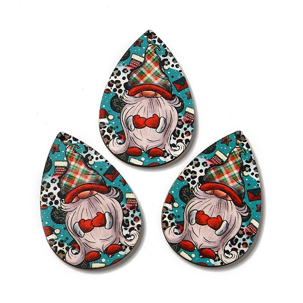 

PandaHall Single Face Printed Wood Big Pendants, Christmas Teardrop Charms, Medium Aquamarine, 54x36.5x2.4mm, Hole: 2mm Wood Teardrop