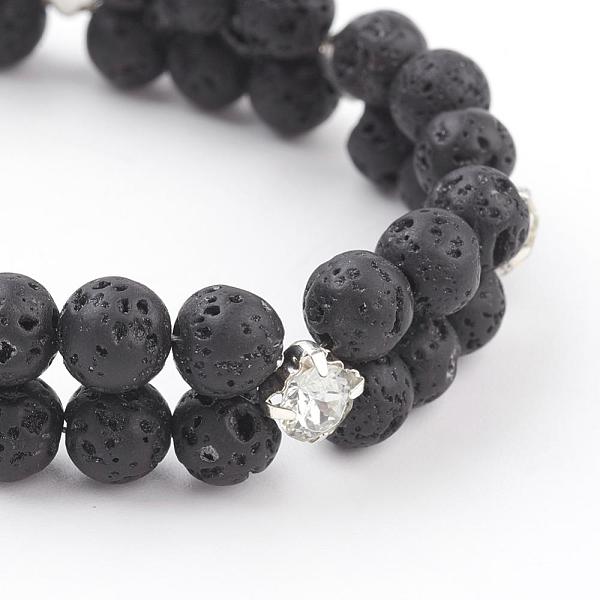 

PandaHall Natural Lava Rock Beads Multi-strand Bracelets, with Rhinestone, Stainless Wire and Brass & Iron Findings, 7 inch(177mm) Lava Rock..., Multicolor