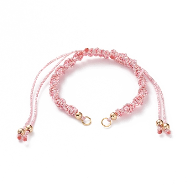 

PandaHall Adjustable Polyester Braided Cord Bracelet Making, with Brass Beads and 304 Stainless Steel Jump Rings, Golden, Pearl Pink, Single...