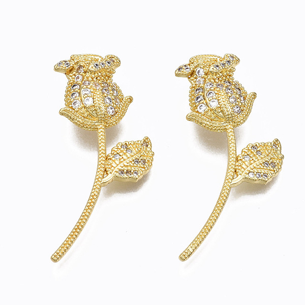 

PandaHall Brass Micro Pave Clear Cubic Zirconia Pendants, Real 16K Gold Plated, Nickel Free, Flower, Clear, 35x16x8mm, Hole: 3x6mm...