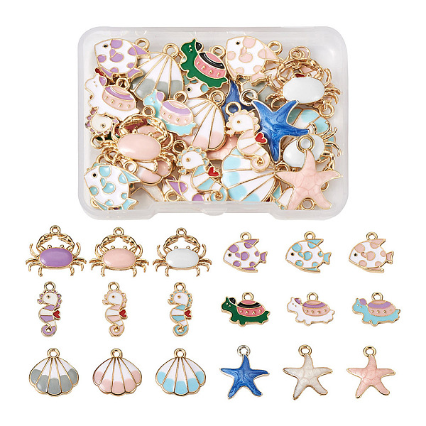 

PandaHall Beadthoven 36Pcs 6 Style 3 Colors Light Gold Plated Alloy Enamel Pendants, Mixed Shapes, Mixed Color, 2pcs/style Alloy+Enamel..., Multicolor